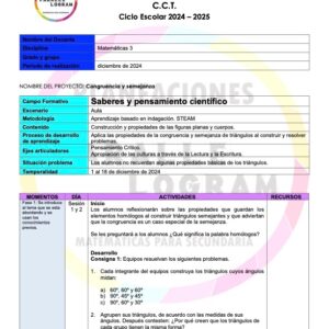 Planeación didáctica Matemáticas 3er grado Diciembre 2024
