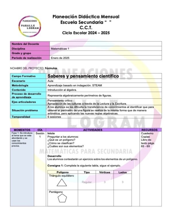 Planeación didáctica Matemáticas 1er grado Enero 2025