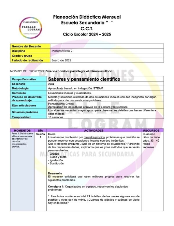 Planeación didáctica Matemáticas 2do grado Enero 2025