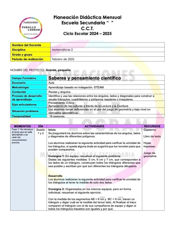 Planeación didáctica Matemáticas 2do grado Febrero 2025