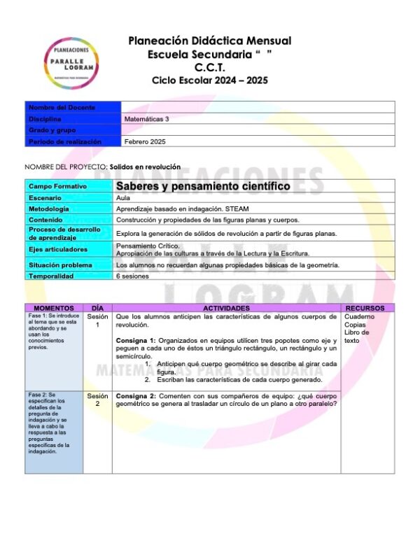 Planeación didáctica Matemáticas 3er grado Febrero 2025