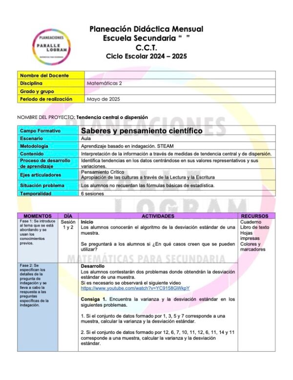 Planeación didáctica Matemáticas 2do grado Mayo 2025